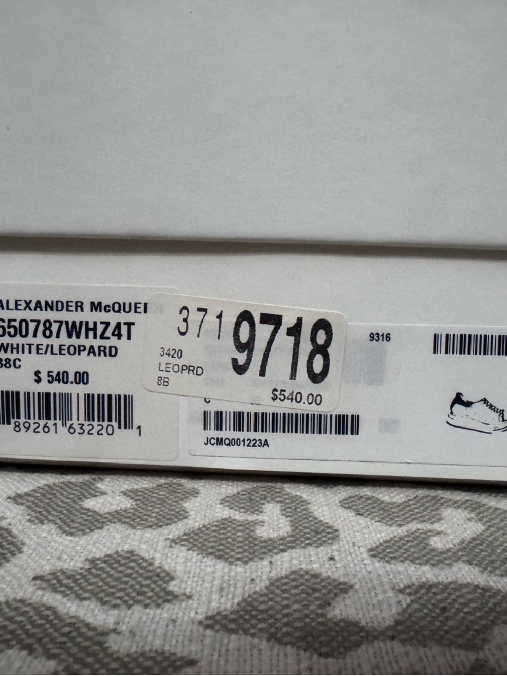 Alexander McQueen White Platform Sneakers with Leopard Heel Tab - Picture 7 of 7